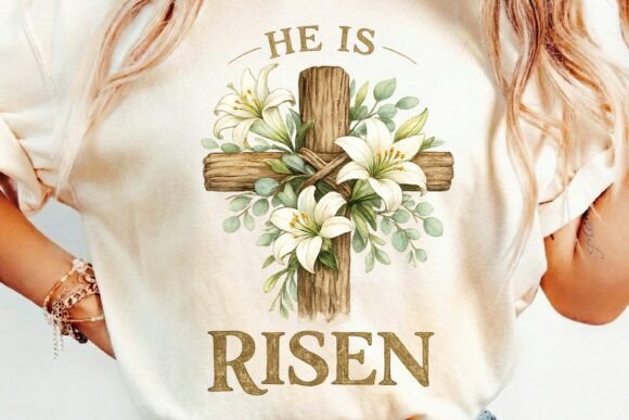 Christian Easter Cross with Lily Flowers T-Shirt Design