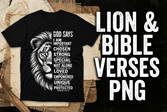 Christian Lion Bible Verse PNG for T-Shirt Designs
