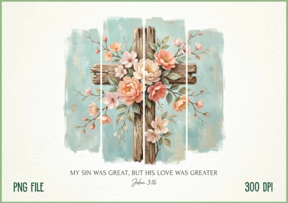 Floral Cross Easter Christian PNG for T-Shirt Designs